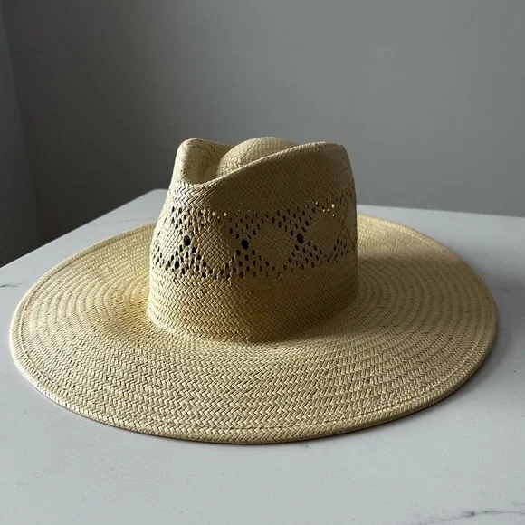 Brixton Natural Straw Wide-Brim Fedora Hat - Picture 4 of 7